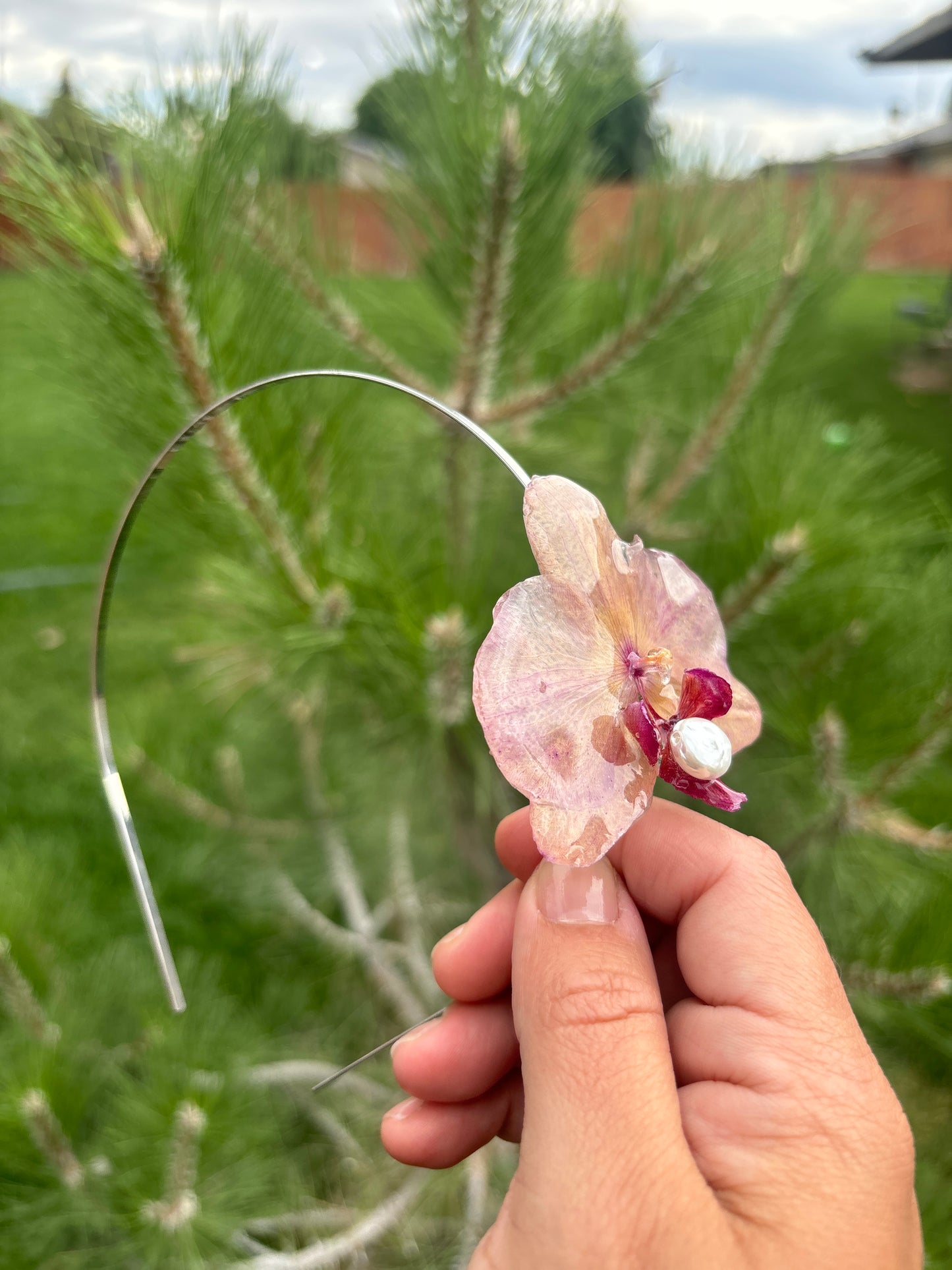 Medium Orchid Headband with Pearl