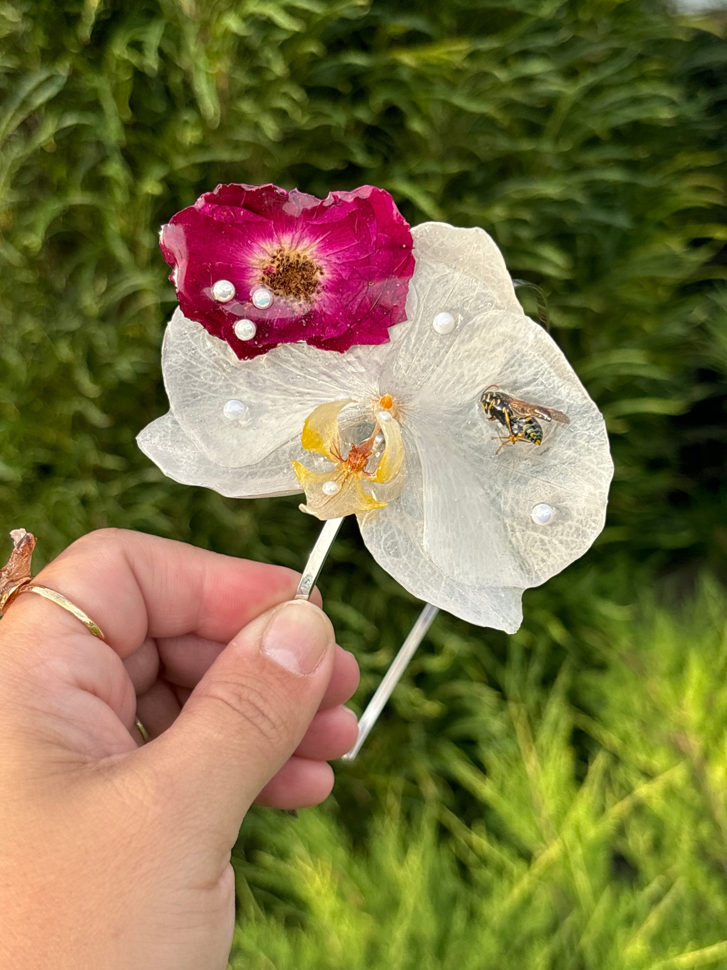 White Orchid Headband with Wasp