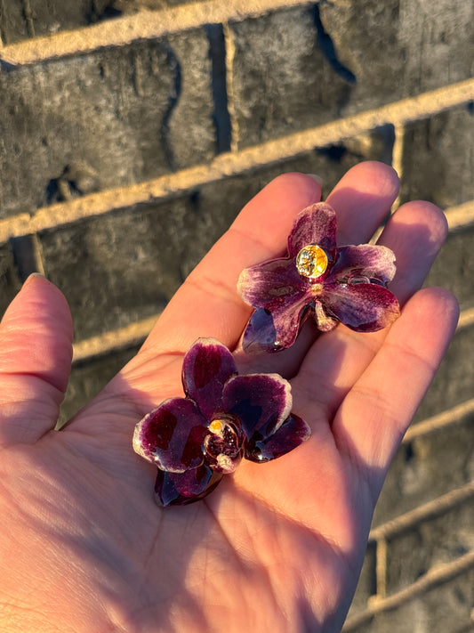 Dark Purple Mini Orchid Stud Earrings ππ±β¨