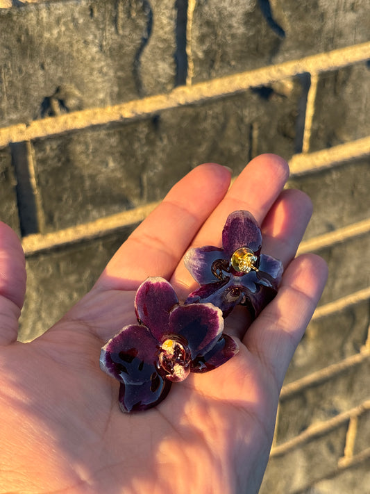 Dark Purple Mini Orchid Stud Earrings 💜🌱✨