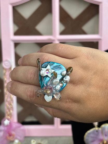 Orchid, Pearls and River Shells Ring