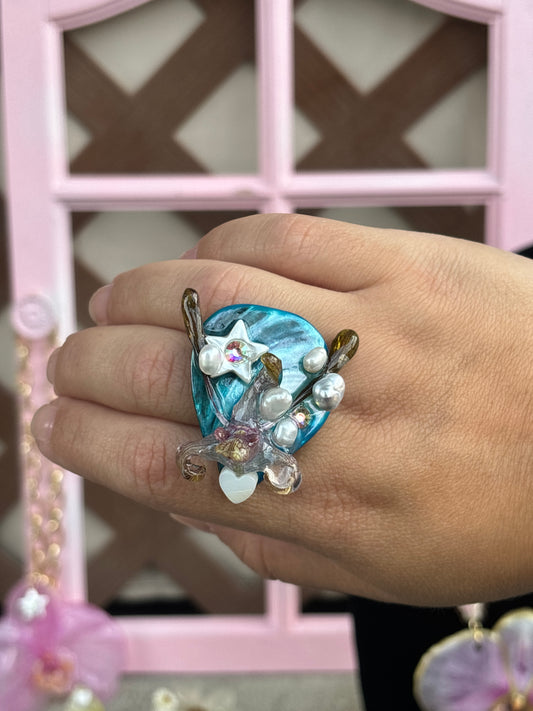 Orchid, Pearls and River Shells Ring