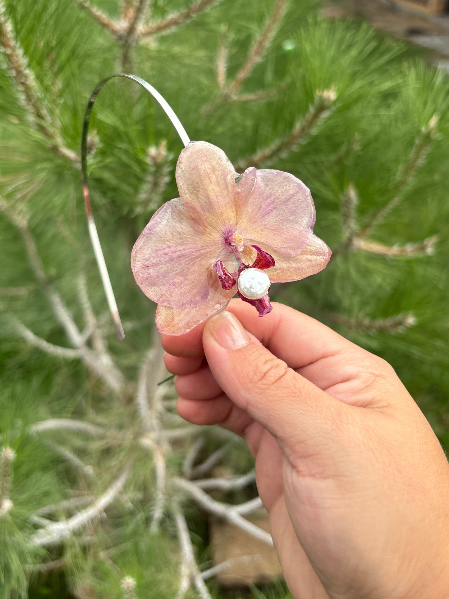 Medium Orchid Headband with Pearl