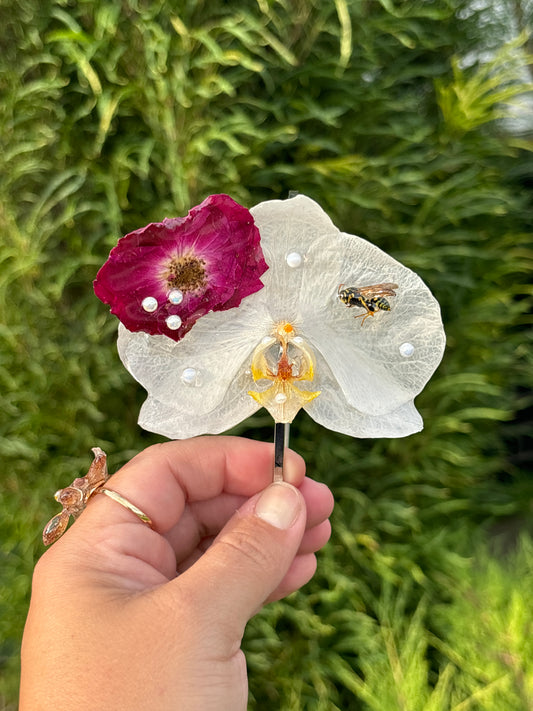 White Orchid Headband with Wasp