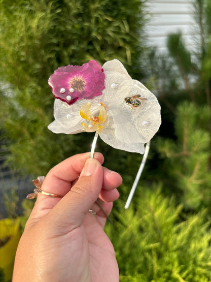White Orchid Headband with Wasp