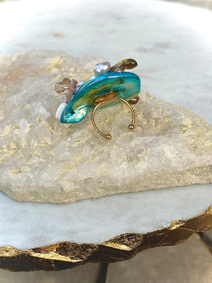 Orchid, Pearls and River Shells Ring